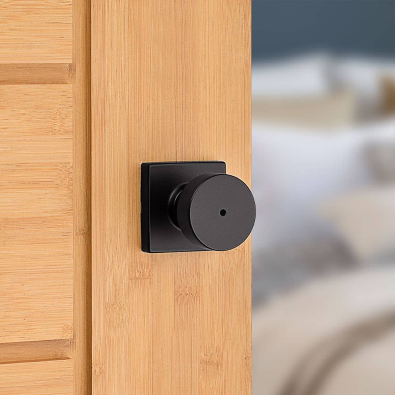 Black privacy door knob with hole