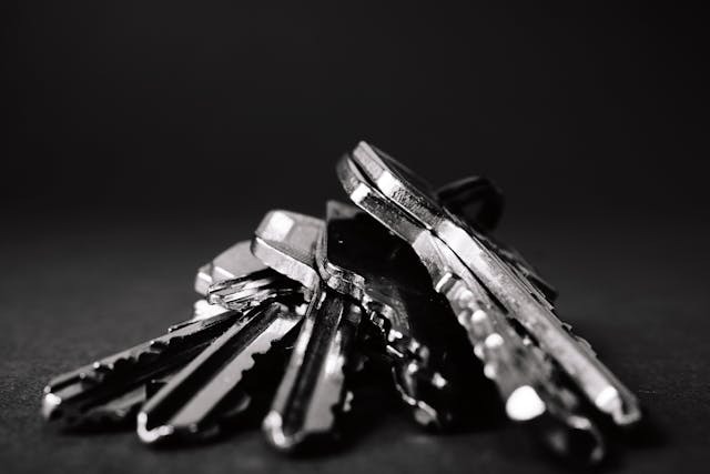 Large set of keys on a black background