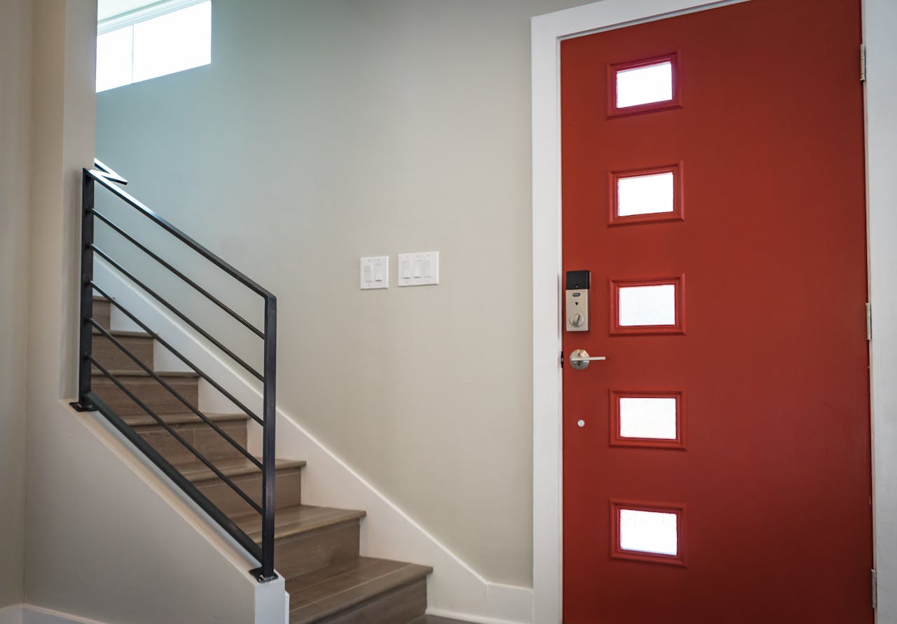 red door with best Airbnb smart lock