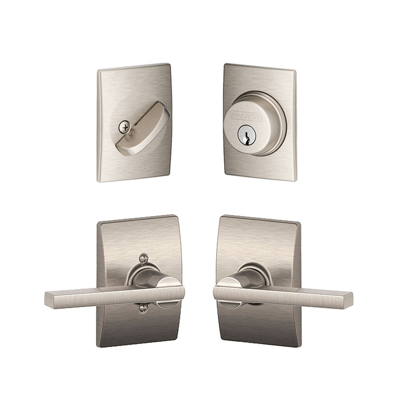 Schlage / Latitude with Century Rose and Deadbolt / B60 Single Cylinder  Deadbolt with Passage Lever / Satin Nickel / FB10LAT619CEN