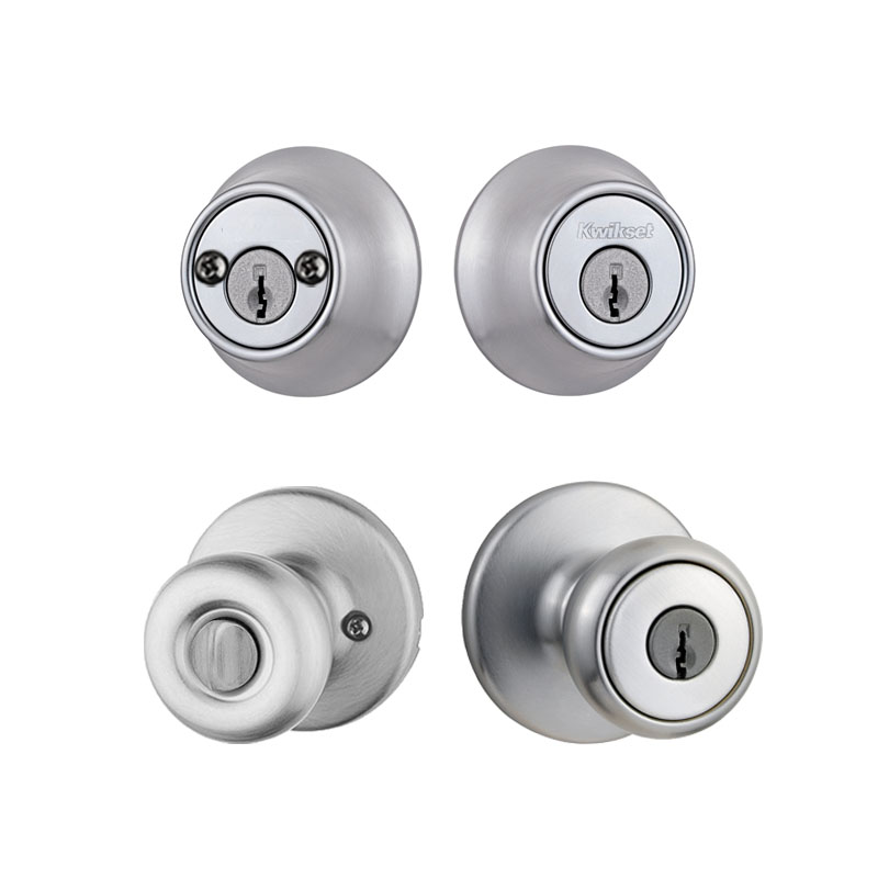 Kwikset Tylo Knob and Double Cylinder Deadbolt Combo Pack Keyed Entry Satin  Chrome, 695T 26D