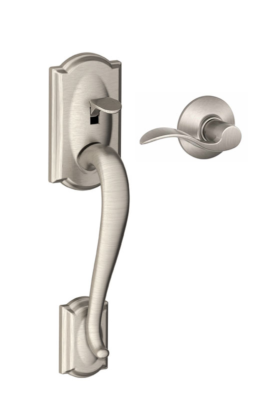 Schlage FE575 CAM 619 ACC Camelot Keypad Lock with Accent Lever, Auto-Lock,  Electronic Keyless Entry, Satin Nickel