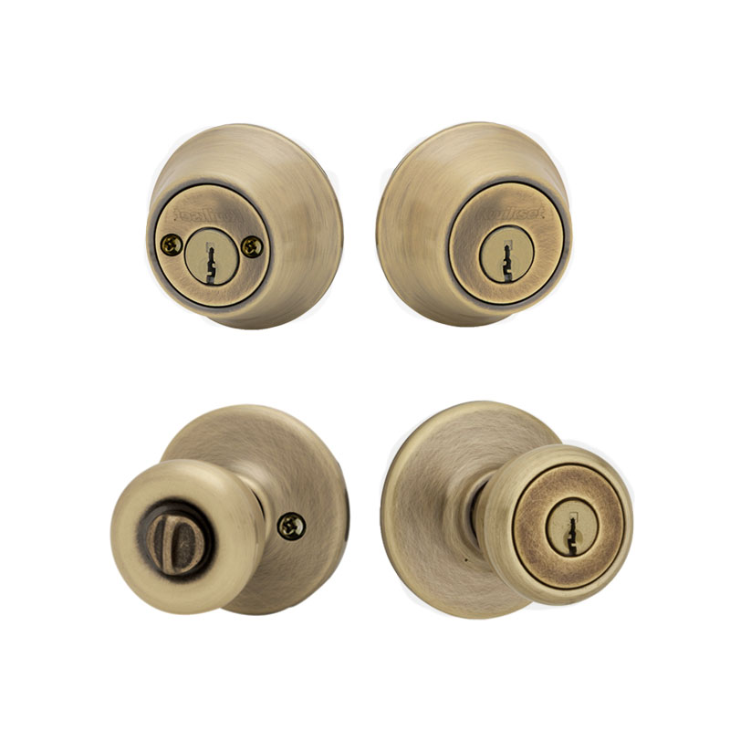 Kwikset Tylo Knob and Double Cylinder Deadbolt Combo Pack Keyed Entry  Antique Brass, 695T