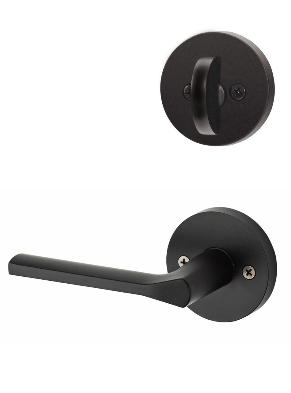 Kwikset / 968 Dummy Cylinder Interior Trim Pack / Lisbon Lever with Round  Rose / Matte Black / 968LSLRDT514