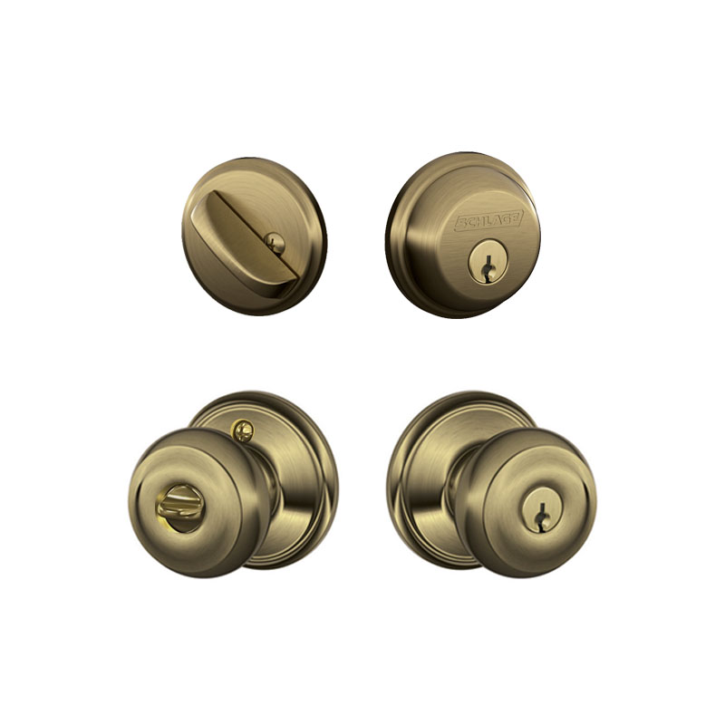 Schlage Georgian Antique Brass F51A Keyed Entry Knob with B60 Deadbolt  Combo Pack, FB50NVGEO609