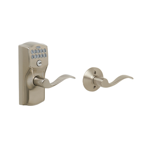 Schlage Fe595v-Cam-Acc Camelot Keypad Entry with Flex-Lock Door Lever Set with A Satin Nickel