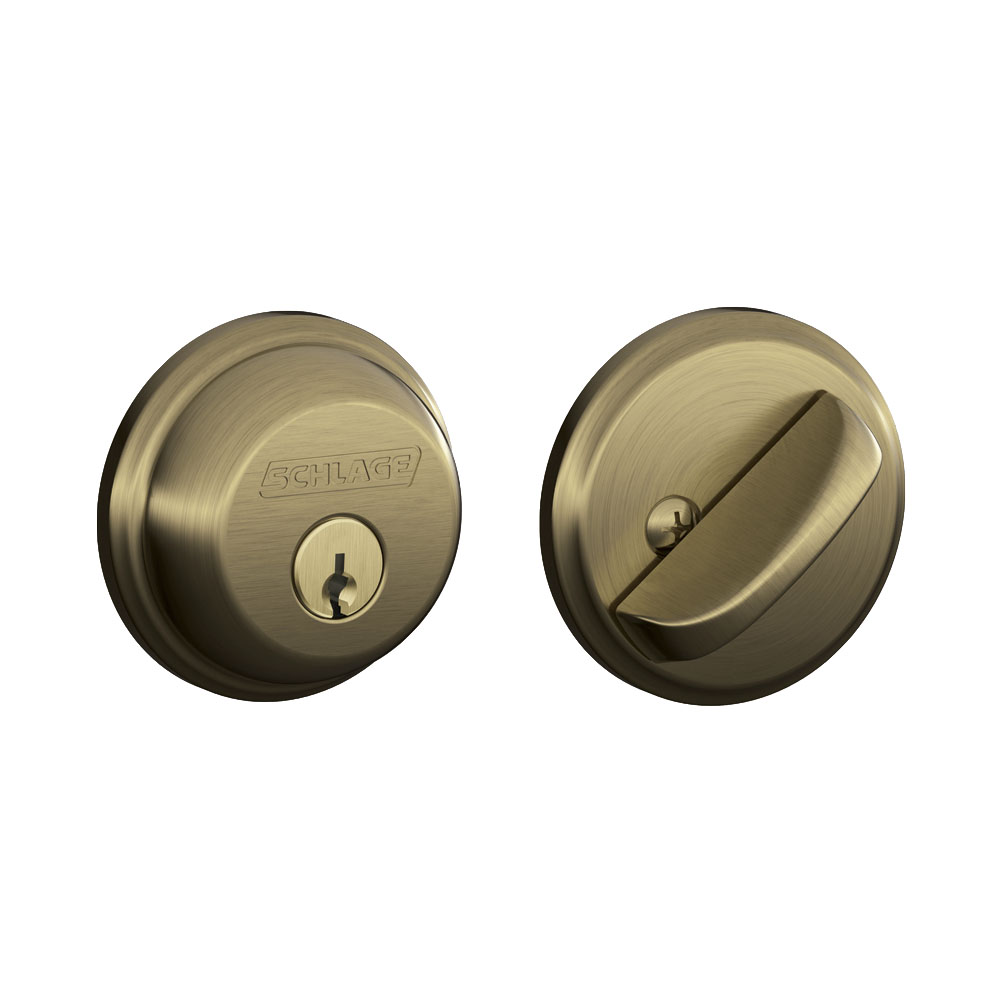 Schlage Georgian Antique Brass Exterior Single-cylinder deadbolt Keyed  Entry Door Knob Combo Pack in the Door Knobs department at