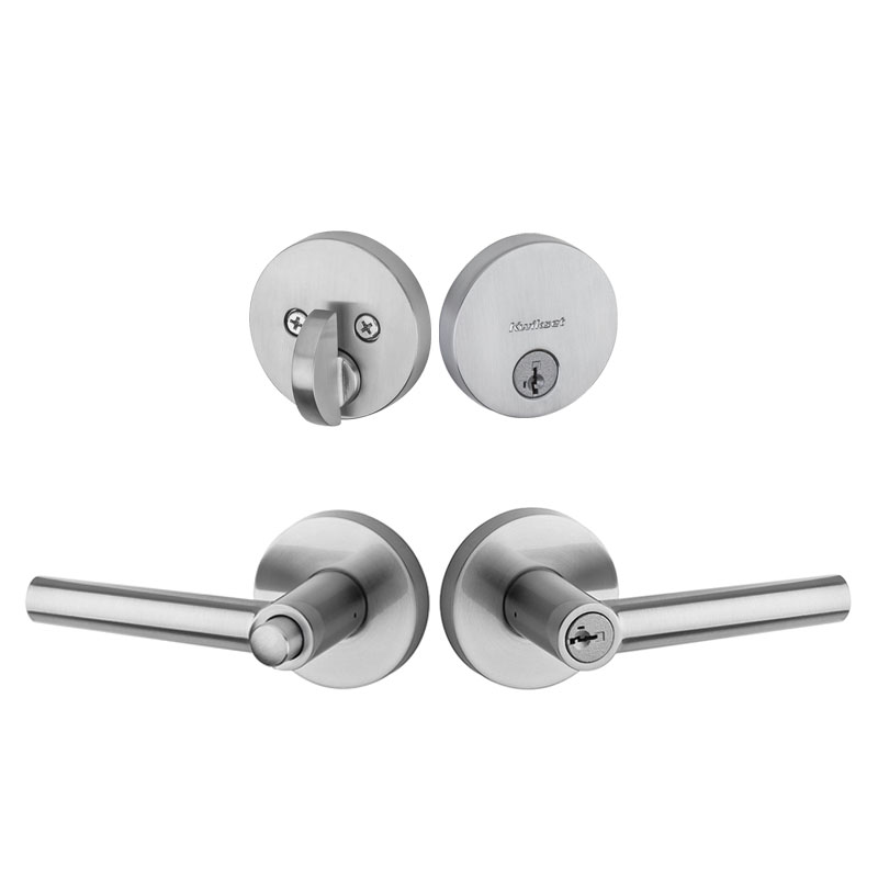 Kwikset Milan Lever with Round Rose Passage Satin Chrome