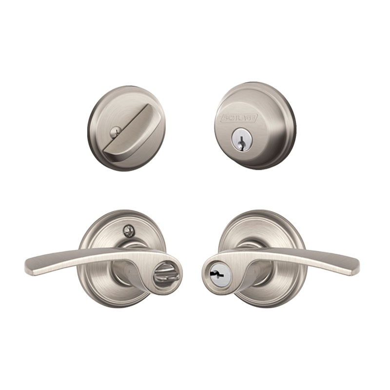 Schlage / Merano Lever / F51A Keyed Entry with B60 Single Cylinder Deadbolt  Combo Pack / Satin Nickel / FB50MER619