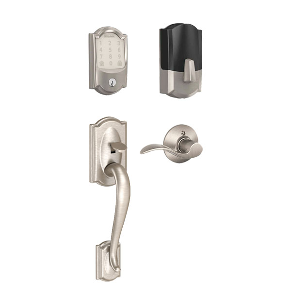 Schlage Camelot Encode WiFi Handleset with Accent Lever Trim Satin Nickel  Finish, FE489WBC CAMxACC619