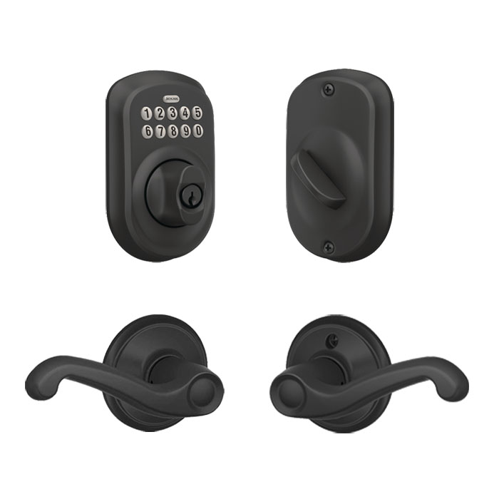 Schlage Flair Matte Black Passage Lever, F10FLA 622