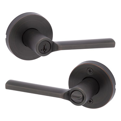 Kwikset Lisbon Lever with Round Rose Privacy Venetian Bronze