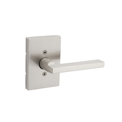 Kwikset Halifax Lever with Rectangular Rose Privacy Satin Nickel