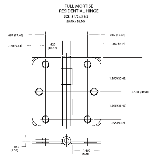 Hager 3-1/2 x 3-1/2 Hinge Dimensions