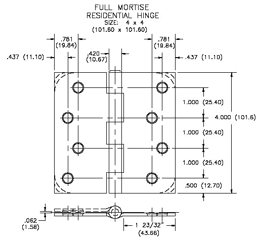 Hager 4 x 4 Hinge Dimensions