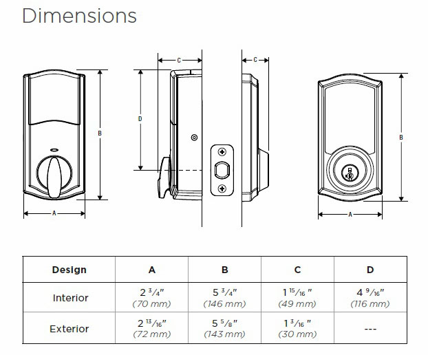 919 SmartCode Touchscreen Deadbolt Dimensions