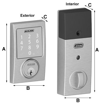 Century Sense Touchscreen Deadbolt Dimensions