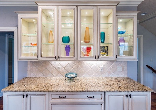 Glass door kitchen cabinet makeover