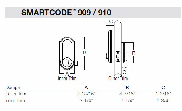 909 SmartCode Deadbolt Dimensions