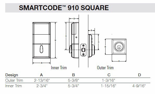 910 S Contemporary Deadbolt Dimensions