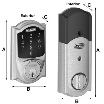 Camelot Connect Touchscreen Deadbolt Dimensions