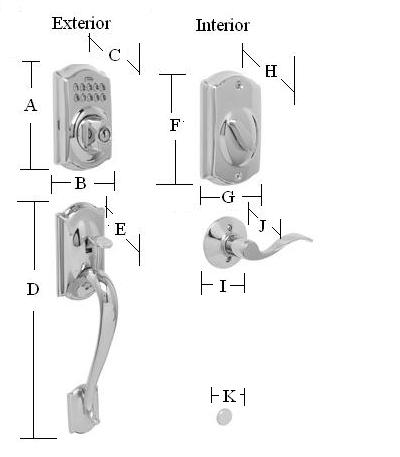 Camelot Keypad Handleset Dimensions