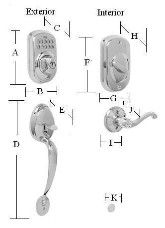 Plymouth Keypad Handleset Dimensions