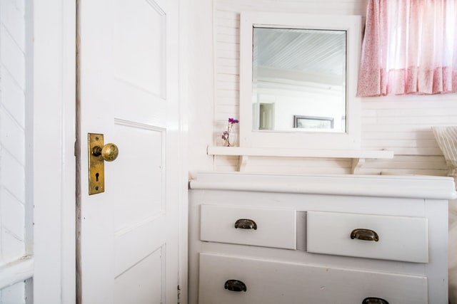 White wooden door with a door knob
