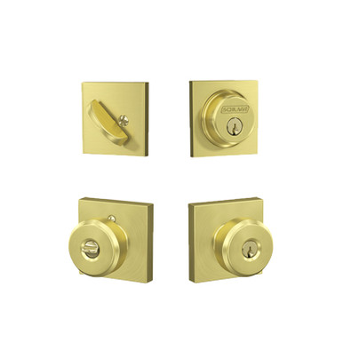 Schlage F40BWE608-4PACK Satin Brass Bowery Privacy Door Knob Set - Pack of  4 