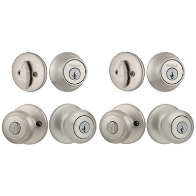 Kwikset / Cove 400 Knobs and 660 Single Cylinder Deadbolts Combo Pack /  Satin Nickel / 242 CV 15 SMT CP