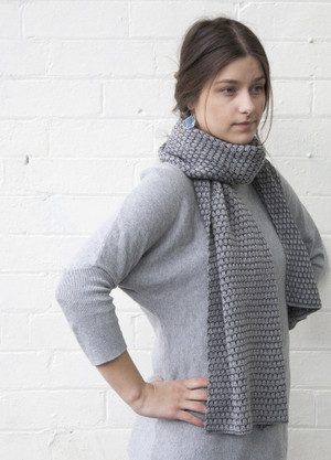 Grey Patterned Merino Wool Scarf