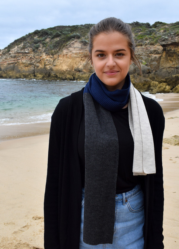 Navy Merino Wool Tri Colour Scarf
