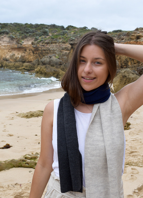 Navy Merino Wool Tri Colour Scarf