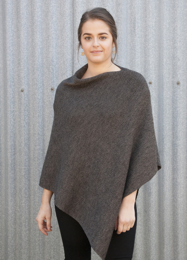 merino wool poncho - classic - casino (black/taupe marl)