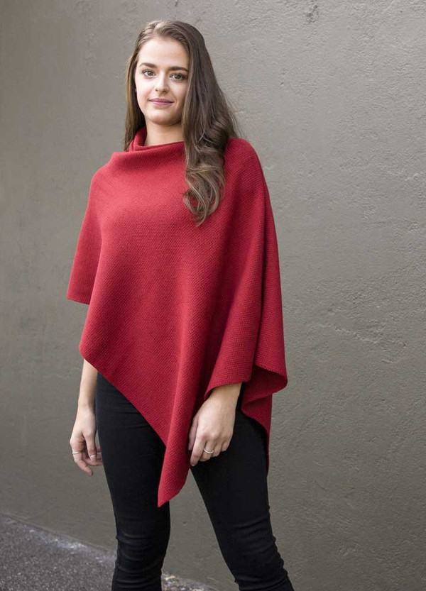 red merino wool poncho - classic