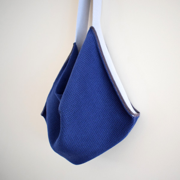 Knitted Cotton Tote Bag - Navy with silver grey strap