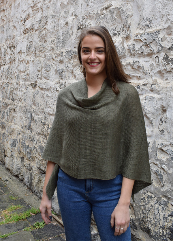 Cotton poncho khaki cowl neck