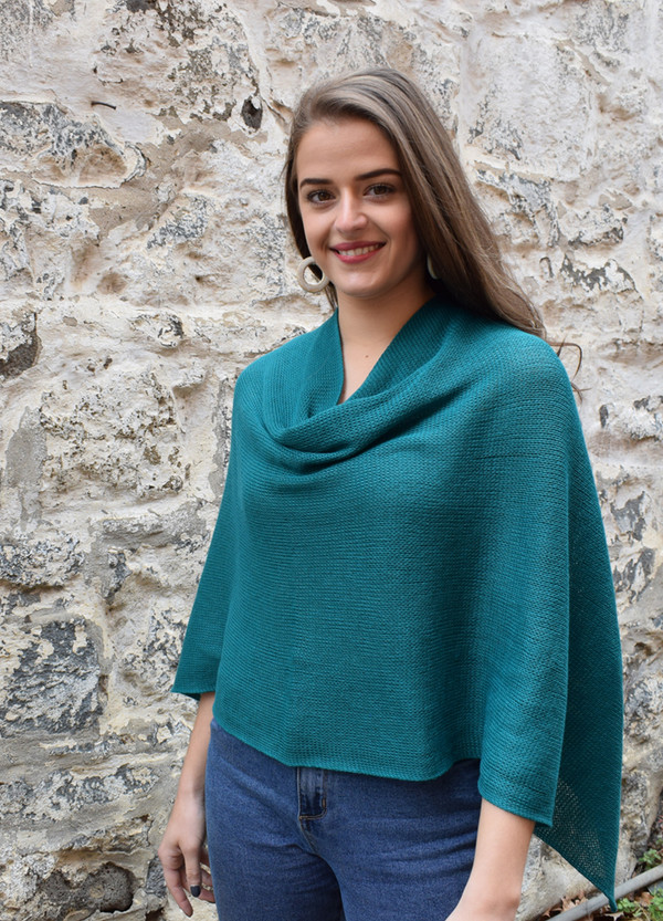cotton poncho teal cowl front