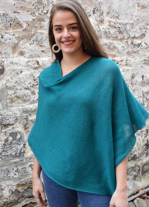 cotton poncho teal asymmetrical