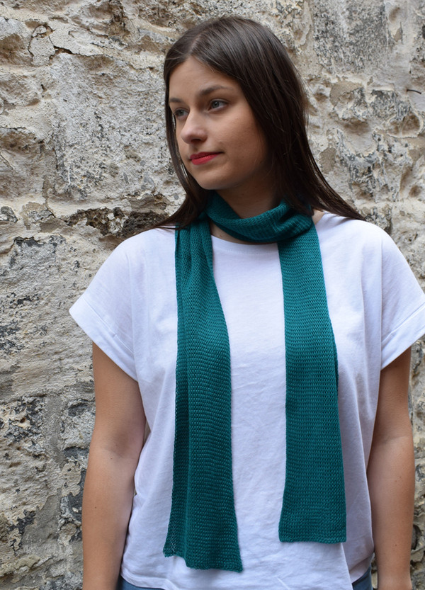 teal, worn as neck scarf