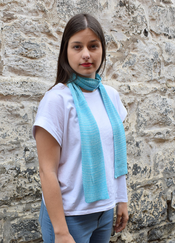 aquamarine, worn as neck scarf