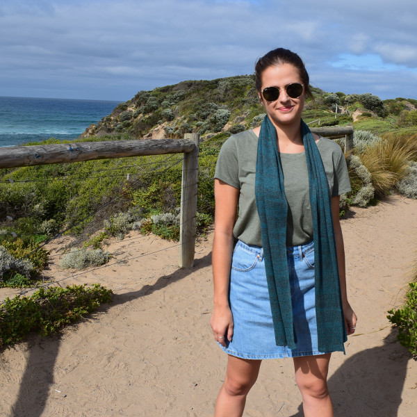 Cotton scarf in teal blue/grey mix