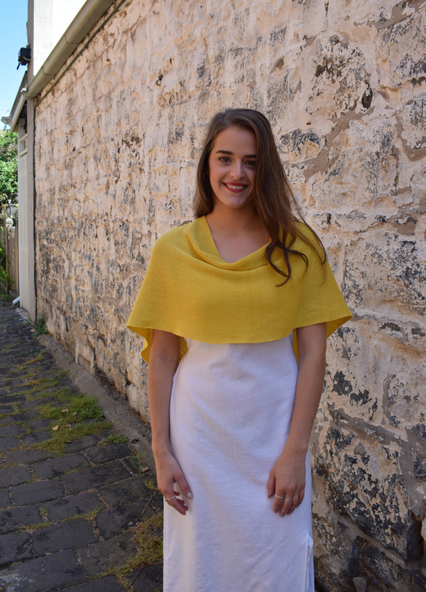 Petite poncho, mango - worn with seam at back