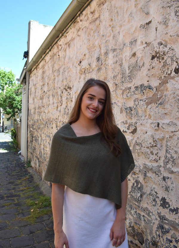 Petite poncho, khaki - worn with seam at shoulder