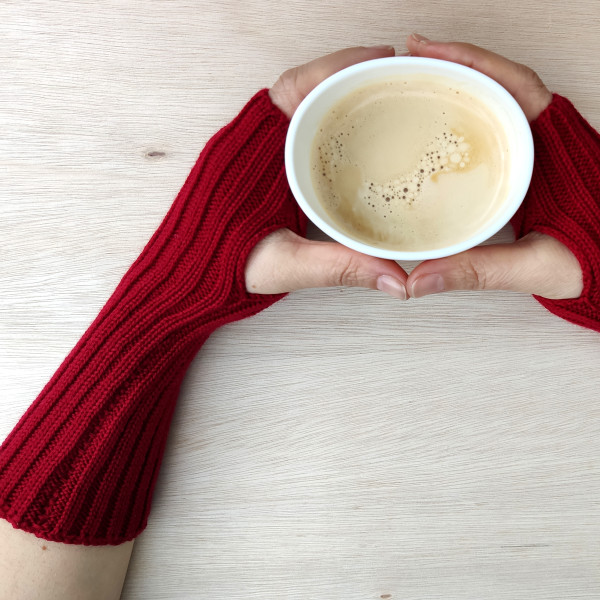 Extra Long Knitted Wool Wrist Warmers - Red