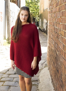 Textured Wool Poncho in Red
