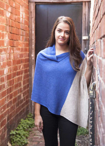 Merino Wool Poncho - Blue/Linen