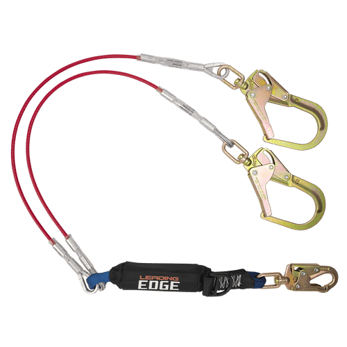 6' Leading Edge Cable Energy Absorbing Lanyard, Double-Leg with Swivel Connectors and SRL D-ring