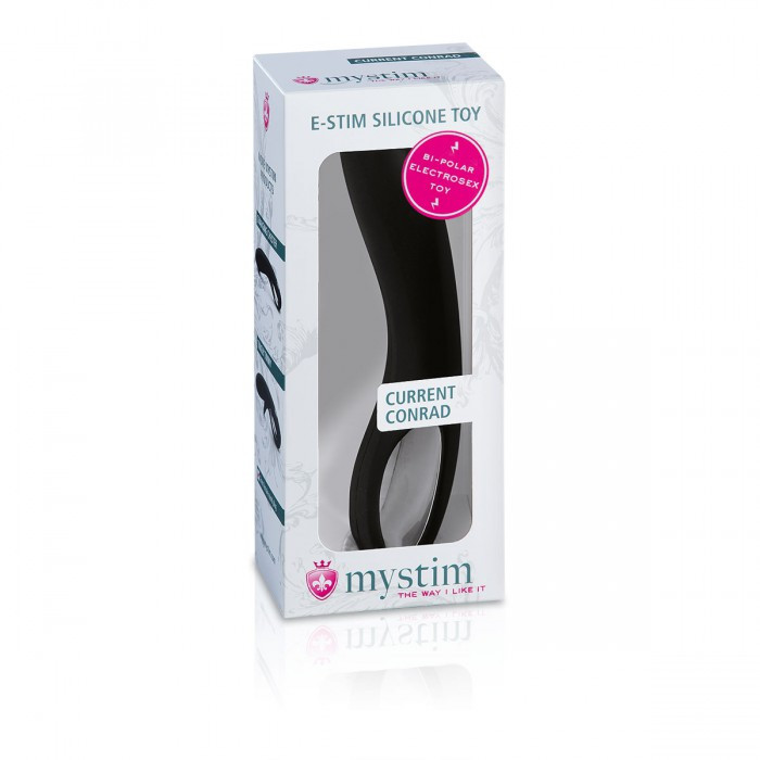 Buy the Current Conrad Bi-Polar Electrosex Curved Silicone e-stim Dildo in  Black - Mystim electrostimulation