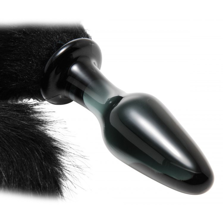 Frisky Midnight Fox Glass Butt Plug with Tail - Dallas Novelty